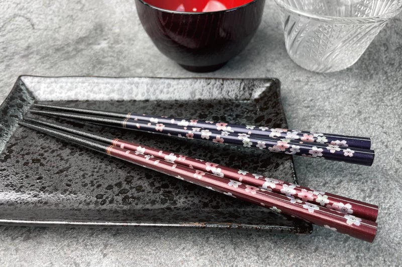 Terra Distribution Premium Japanese Chopsticks Reusable 2pcs set [ Made in Japan ] Traditional Lacquer Art Wooden Chopsticks (Flower Navy/Purple(YM204)) - Image 4
