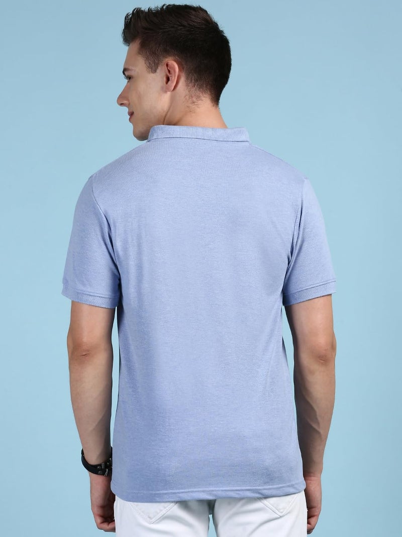 Lux Cozi Men's Pack of 1 Oxford Blue Regular Fit Polo Neck Half Sleeve Solid Casual T-Shirt (Size : Large)_COZI_2121_OXBLU_L_1PC - Image 3