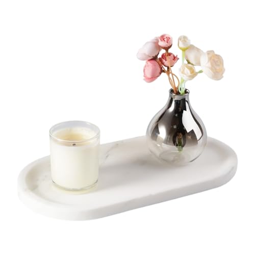 Koville Natural Marble Tray for Bathroom Countertop, Marble Storage Trays for Perfume, Cosmetics, Jewelry, Vanity Tray Stone Trays for Kitchen, Decorative Tray for Dresser Organizer(Calacatta White) - Image 1