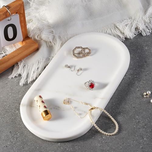 Koville Natural Marble Tray for Bathroom Countertop, Marble Storage Trays for Perfume, Cosmetics, Jewelry, Vanity Tray Stone Trays for Kitchen, Decorative Tray for Dresser Organizer(Calacatta White) - Image 5