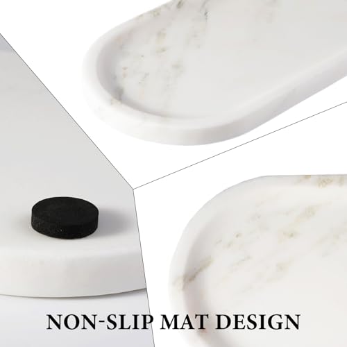 Koville Natural Marble Tray for Bathroom Countertop, Marble Storage Trays for Perfume, Cosmetics, Jewelry, Vanity Tray Stone Trays for Kitchen, Decorative Tray for Dresser Organizer(Calacatta White) - Image 3