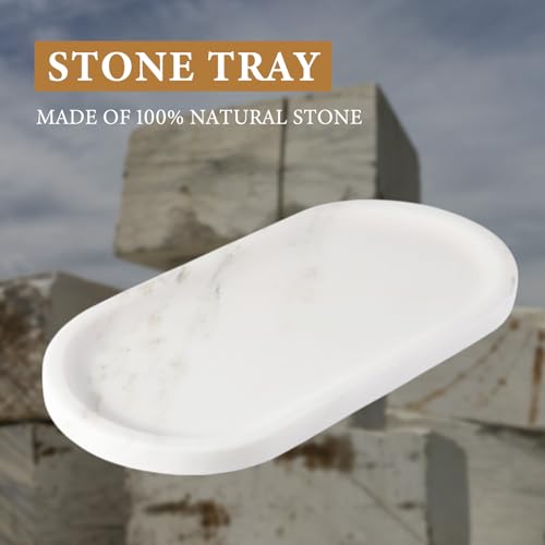 Koville Natural Marble Tray for Bathroom Countertop, Marble Storage Trays for Perfume, Cosmetics, Jewelry, Vanity Tray Stone Trays for Kitchen, Decorative Tray for Dresser Organizer(Calacatta White) - Image 4