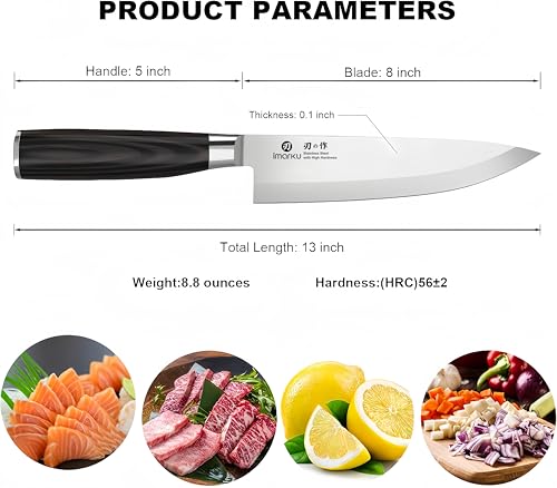 imarku Chef Knife 8-Inch Pro Japanese Kitchen Knife High-Carbon Stainless Steel Paring Knife Ergonomic Handle Rasor Sharp Single-Bevel Edge Gift for Men and Father's Day - Image 3