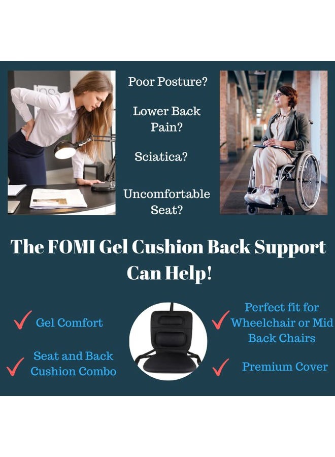 FOMI Premium Gel Seat Cushion and Firm Back Support | Orthopedic Seat Pad and Lumbar Pillow for Wheelchairs, Car, Truck, Airplane, Work, Gaming | Pressure Sore, Coccyx, Tailbone, Sciatic Pain Relief - Image 3
