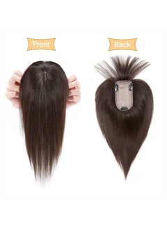 SEGO Hair Toppers for Women Real Human Hair With Bangs 150% Density 7 * 13CM Silk Base 100% Remy Human Hair Clip in Top Wiglet Hair Pieces for Thinning Hair -18 Inch Dark Brown  - Image 2
