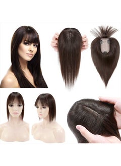 SEGO Hair Toppers for Women Real Human Hair With Bangs 150% Density 7 * 13CM Silk Base 100% Remy Human Hair Clip in Top Wiglet Hair Pieces for Thinning Hair -18 Inch Dark Brown  - Image 1