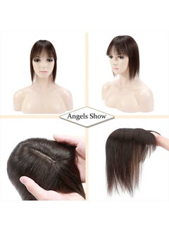 SEGO Hair Toppers for Women Real Human Hair With Bangs 150% Density 7 * 13CM Silk Base 100% Remy Human Hair Clip in Top Wiglet Hair Pieces for Thinning Hair -18 Inch Dark Brown  - Image 5