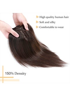 SEGO Hair Toppers for Women Real Human Hair With Bangs 150% Density 7 * 13CM Silk Base 100% Remy Human Hair Clip in Top Wiglet Hair Pieces for Thinning Hair -18 Inch Dark Brown  - Image 3