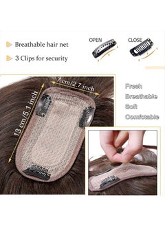 SEGO Hair Toppers for Women Real Human Hair With Bangs 150% Density 7 * 13CM Silk Base 100% Remy Human Hair Clip in Top Wiglet Hair Pieces for Thinning Hair -18 Inch Dark Brown  - Image 4