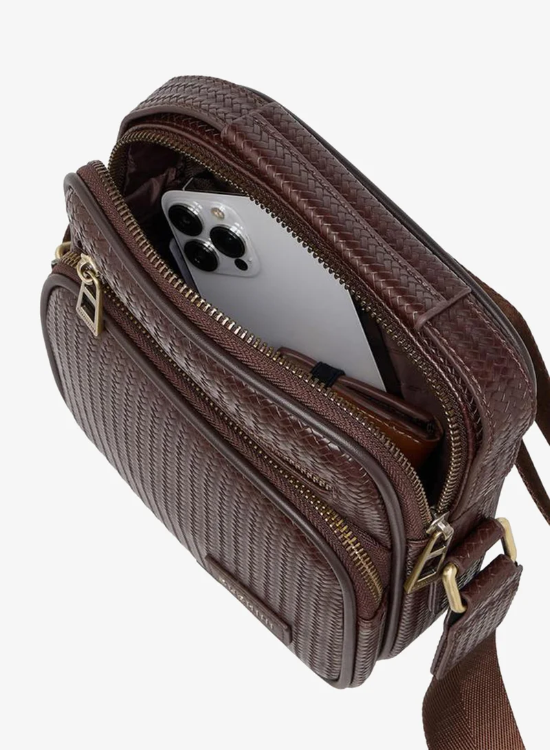 Duchini BROWN Men Chevron Textured Crossbody Bag With Zip Closure for Men | Best Price UAE