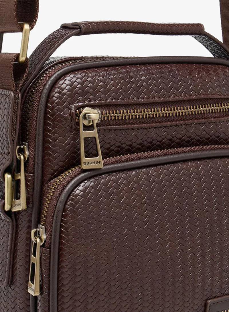 Duchini BROWN Men Chevron Textured Crossbody Bag With Zip Closure for Men | Best Price UAE