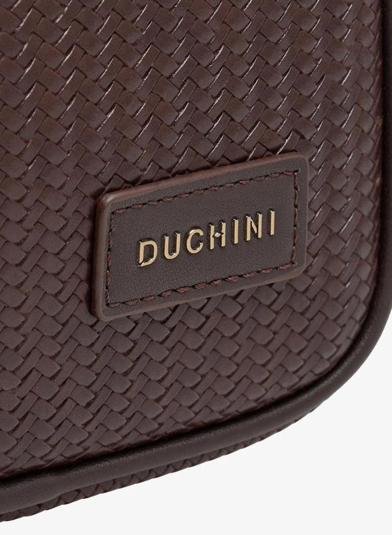 Duchini BROWN Men Chevron Textured Crossbody Bag With Zip Closure for Men | Best Price UAE