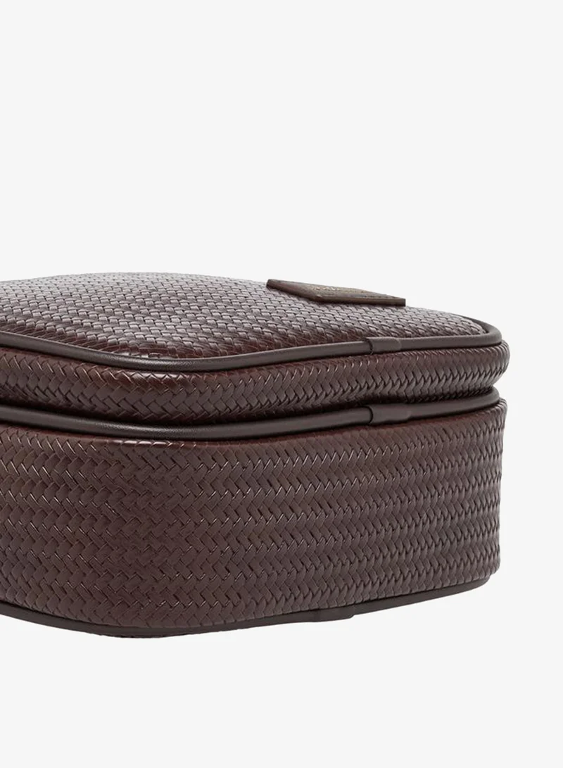 Duchini BROWN Men Chevron Textured Crossbody Bag With Zip Closure for Men | Best Price UAE