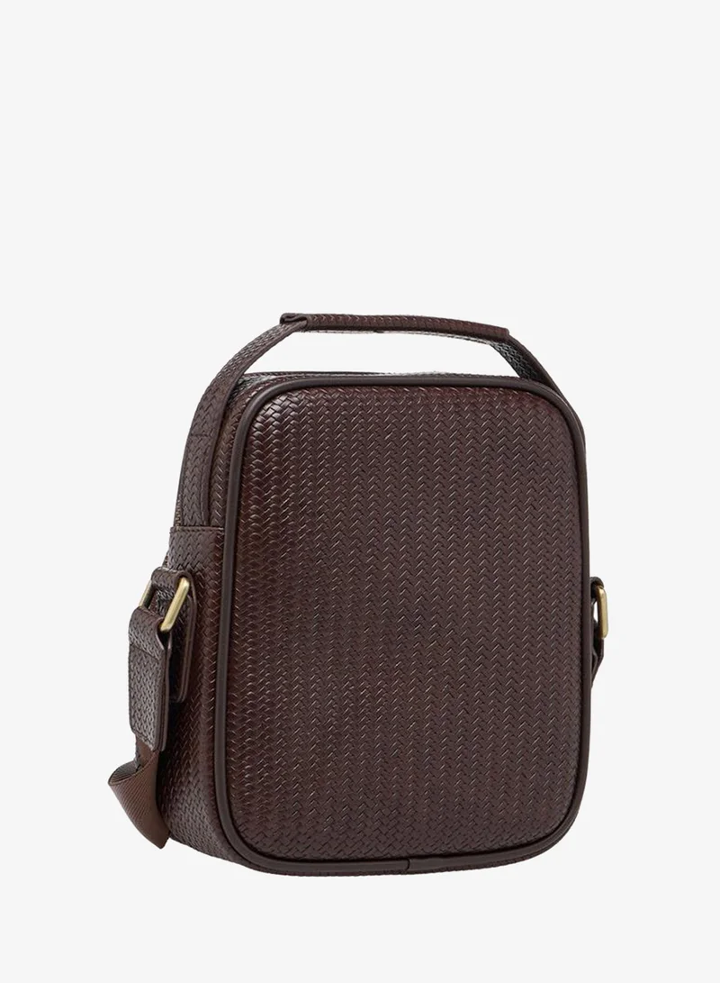 Duchini BROWN Men Chevron Textured Crossbody Bag With Zip Closure for Men | Best Price UAE