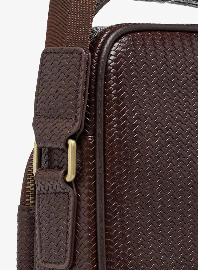 Duchini BROWN Men Chevron Textured Crossbody Bag With Zip Closure for Men | Best Price UAE