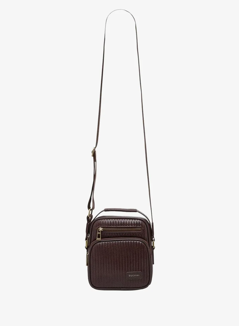 Duchini BROWN Men Chevron Textured Crossbody Bag With Zip Closure for Men | Best Price UAE