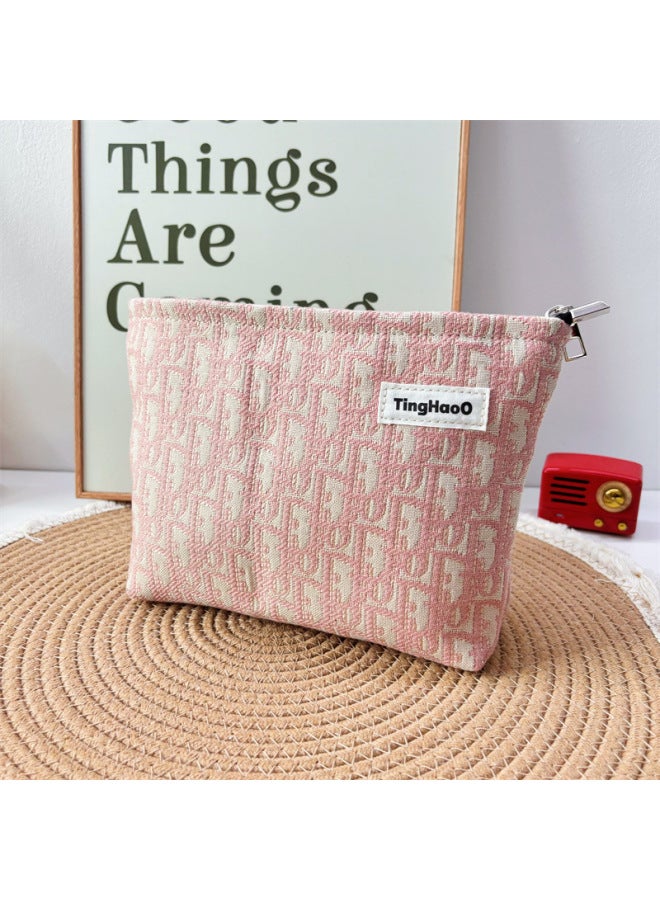 Niche Fabric Makeup Women's Bag Wash Bag Large Capacity High-looking European And American Style Storage Bag Pink Makeup Bag Women's Bag-Size:Pink D Large Size (length 27 * Height 18) - Image 1