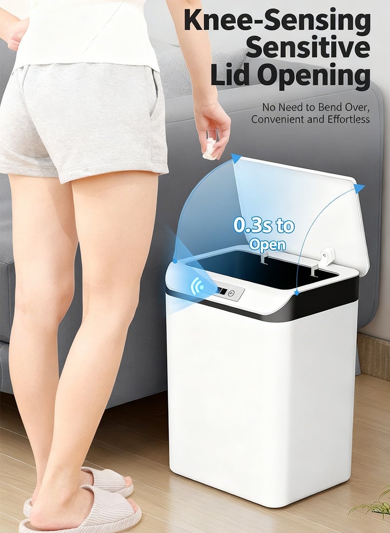 الحمام التلقائي القمامة يمكن مع الغطاء ، سلة النفايات البلاستيكية الذكية بلا لمس للحمام ، المكتب ، rv ، غرفة النوم ، غرفة المعيشة ، الأبيض - Image 5