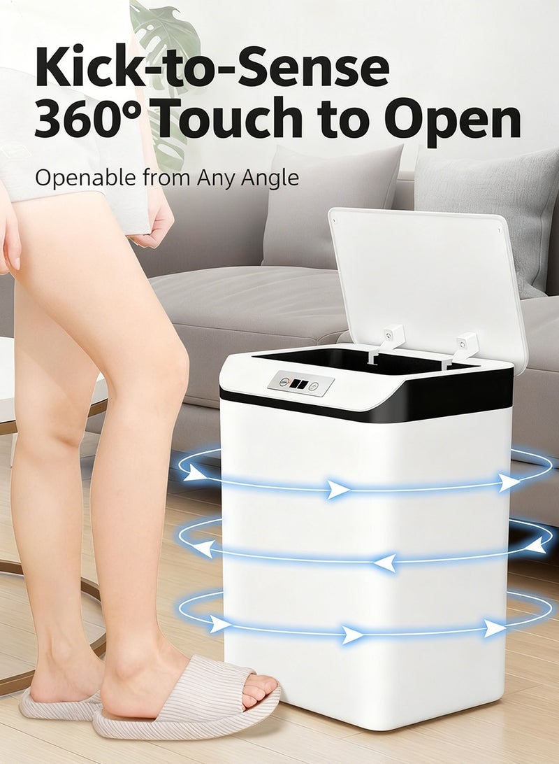 الحمام التلقائي القمامة يمكن مع الغطاء ، سلة النفايات البلاستيكية الذكية بلا لمس للحمام ، المكتب ، rv ، غرفة النوم ، غرفة المعيشة ، الأبيض - Image 4