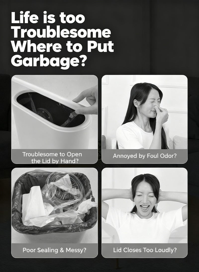 الحمام التلقائي القمامة يمكن مع الغطاء ، سلة النفايات البلاستيكية الذكية بلا لمس للحمام ، المكتب ، rv ، غرفة النوم ، غرفة المعيشة ، الأبيض - Image 3