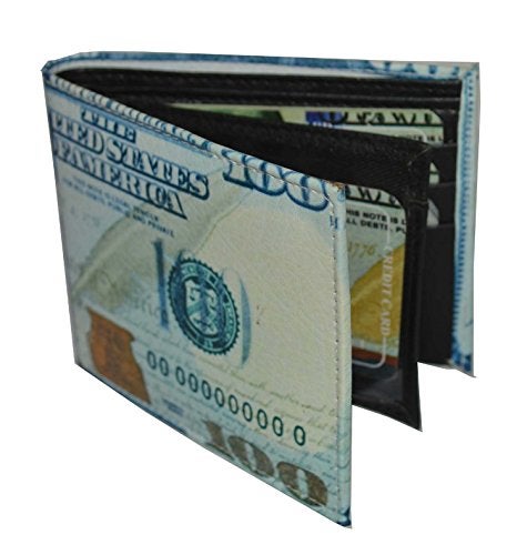 LB LEATHERBOSS Leatherboss Men's Printed Dollar Bill Bifold Wallet - Compact Size with 6 Card Slots & 2 Money Pockets (100 Dollar) - Image 5