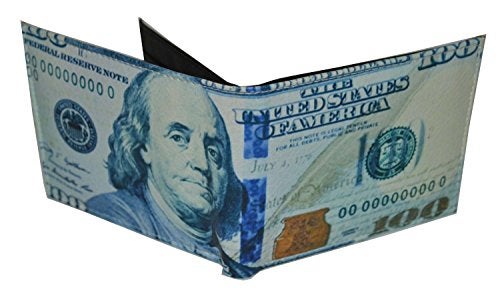 LB LEATHERBOSS Leatherboss Men's Printed Dollar Bill Bifold Wallet - Compact Size with 6 Card Slots & 2 Money Pockets (100 Dollar) - Image 2
