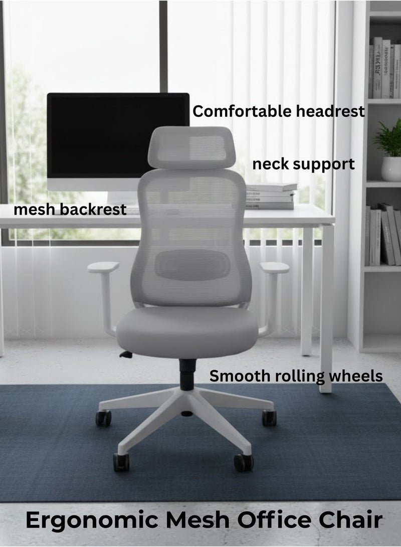 Furalux Ergonomic Mesh Office Chair with Headrest & Adjustable Armrests – Comfortable Swivel Chair for Home & Office - Image 1