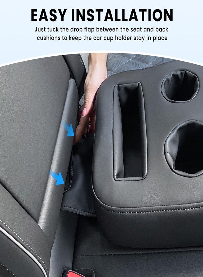 Sinvanho Car Cup Holder, Back Seat Cup Holder for Car, PU Leather Couch Sofa Bed Cup Holder Expander Tray, Boat Tray, Organizer for Trucks, Minivans, SUVs, RVs, Vehicles, Holds Drinks, Remote, Snacks - Image 4