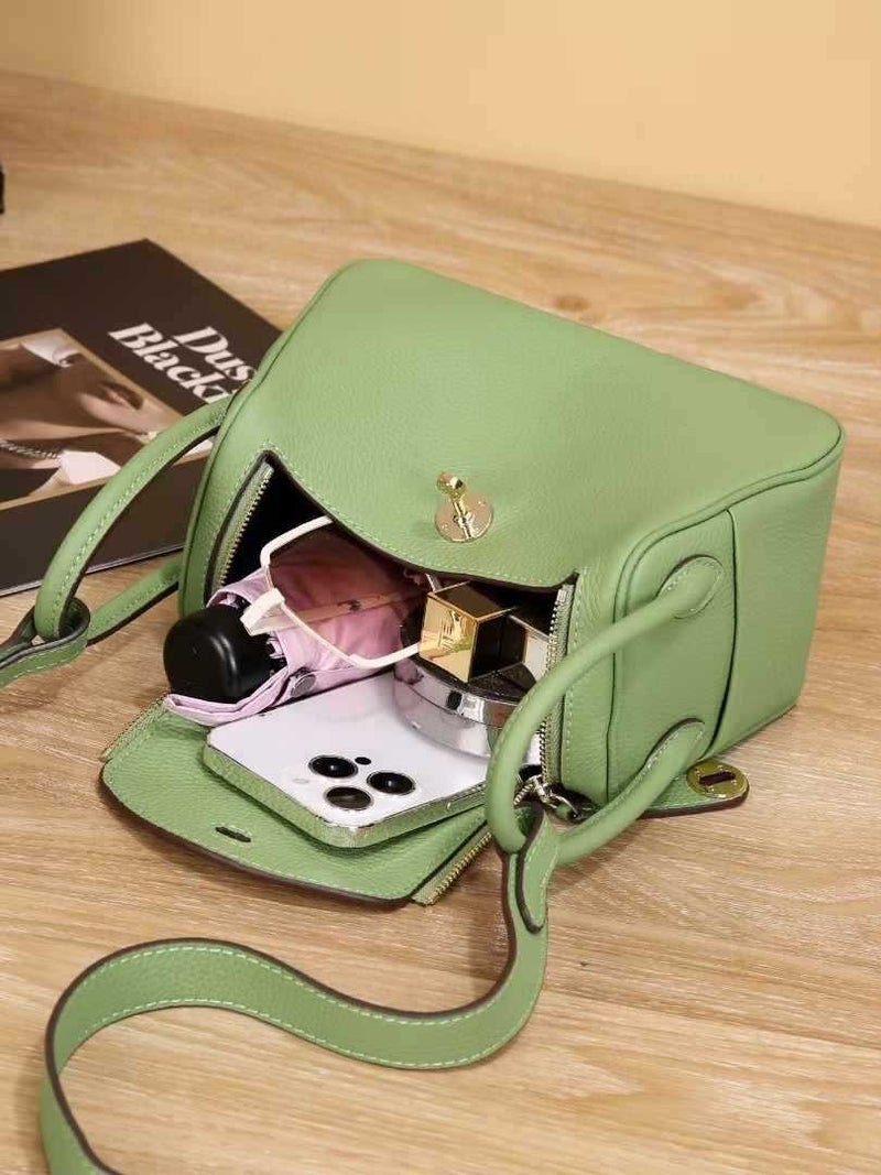 Litchi Pattern First Layer Cowhide Classic Fashion Crossbody Bag Women'S Mini Lindi Bag Mini Pillow Bag Shoulder Bag Trendy - Image 3