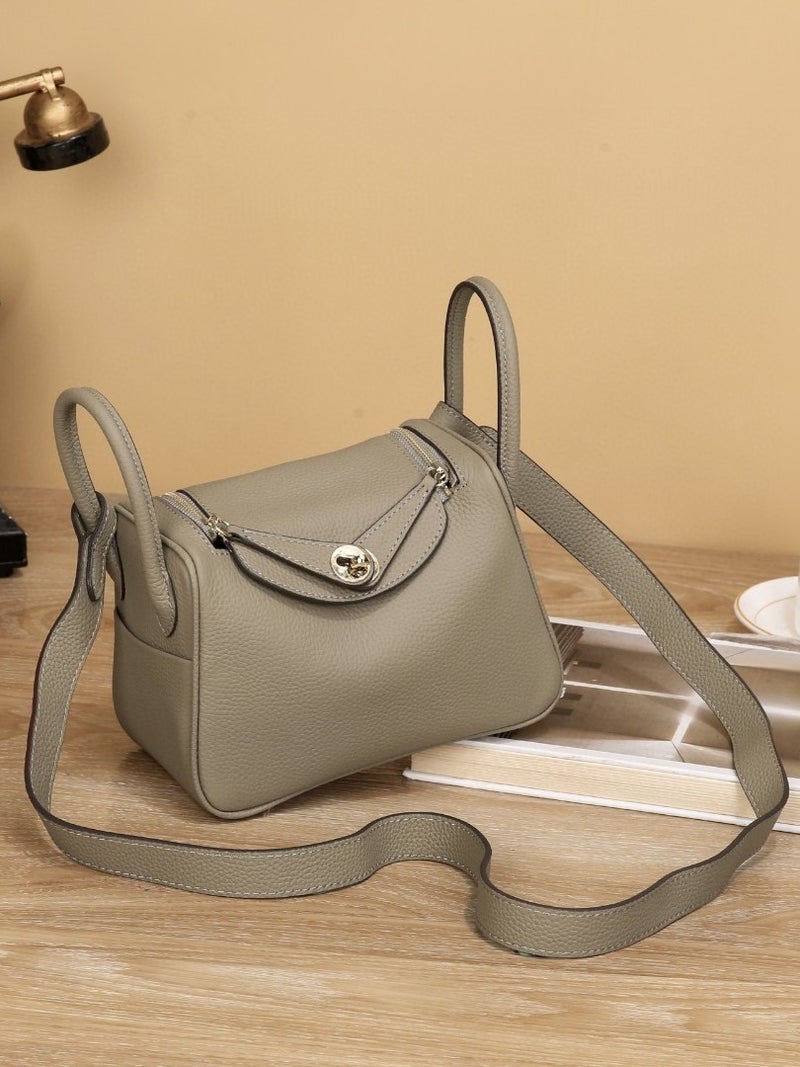 Litchi Pattern First Layer Cowhide Classic Fashion Crossbody Bag Women'S Mini Lindi Bag Mini Pillow Bag Shoulder Bag Trendy - Image 2
