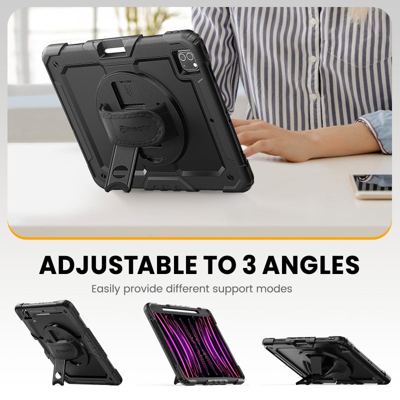 Timecity Protective Case for iPad Pro 12.9 inch 6th/ 5th/ 4th/ 3rd Generation, with Strong Protection, Screen Protector, Hand/Shoulder Strap, Rotating Stand, Pencil Holder - Black - Image 4