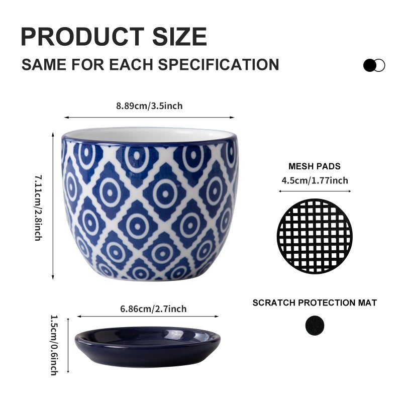 Cerkik Ceramic Succulent Planter Pots - 3.5 Inch Small Flower Pot with Drainage Holes and Saucers for Indoor Plant, Cactus, Herbs, Outdoor Plants, Home Decor, Set of 4, Vintage Blue - Image 4