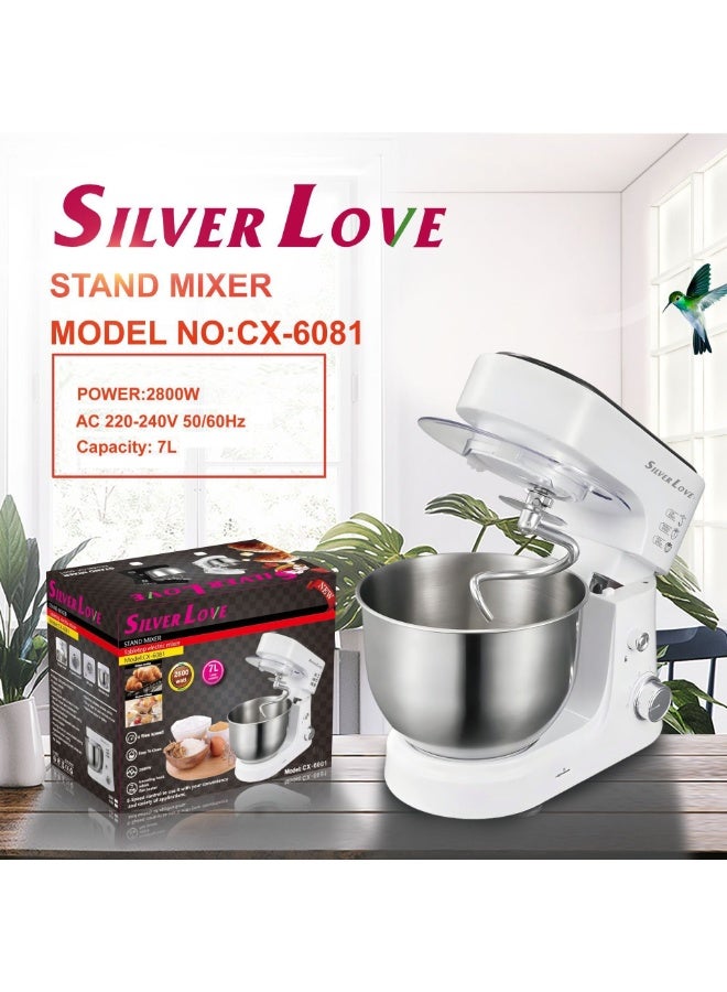 Silver Love CX-6081 7L Food Mixer Machine – Professional Kitchen Stand Mixer for Fast, Efficient and Consistent Mixing Results - Image 1