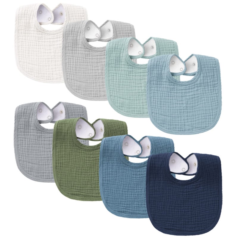 Konssy Muslin Baby Bibs 8 Pack Baby Bandana Drool Bibs Cotton for Unisex Boys and Girls, Soft Absorbent Set for Teething and Drooling - Image 1