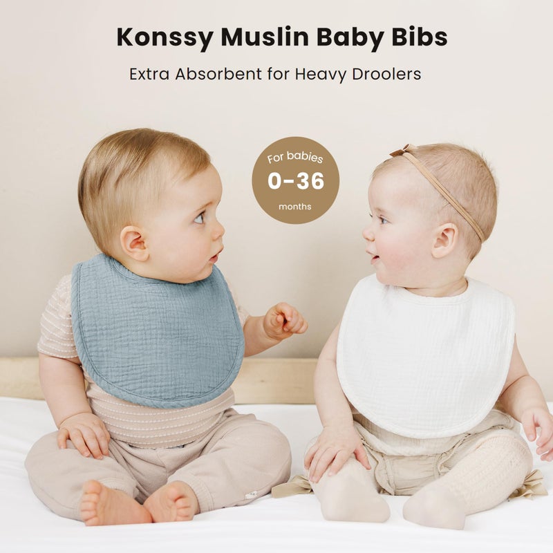Konssy Muslin Baby Bibs 8 Pack Baby Bandana Drool Bibs Cotton for Unisex Boys and Girls, Soft Absorbent Set for Teething and Drooling - Image 3