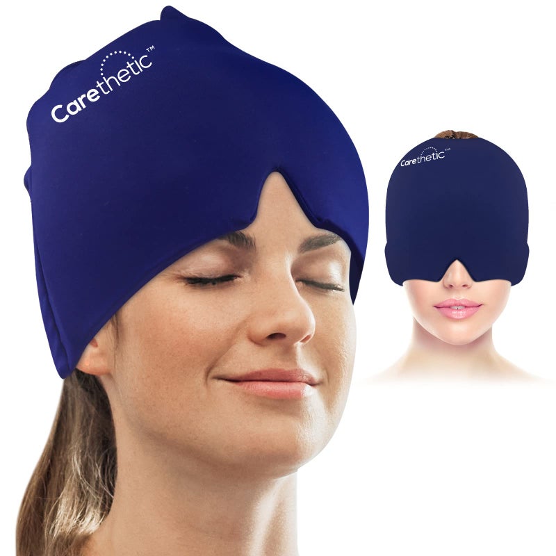 Carethetic قبعة تخفيف الصداع النصفي من كيرثيتيك - قبعة علاج حراري بارد وساخن - قبعة جليدية مريحة للصداع النصفي - عيون منتفخة - تناسب عالمي - أزرق داكن - Image 3
