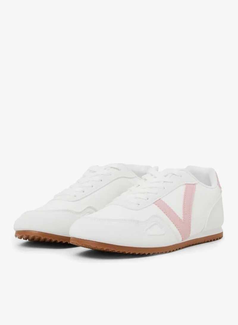 Styli Pink and White Contrast Panel Lace-Up Sneakers