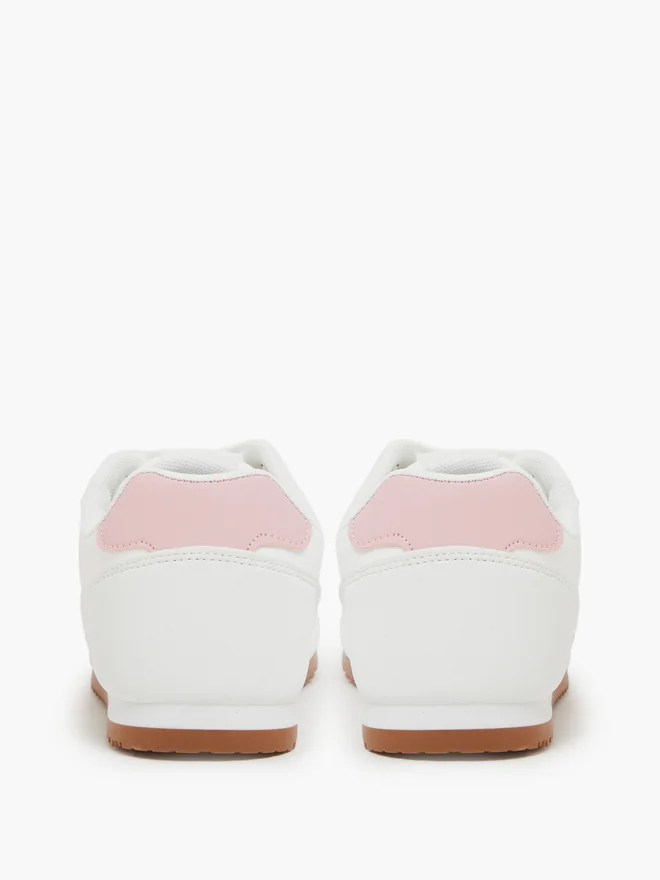 Styli pink Styli Pink and White Contrast Panel Lace-Up Sneakers for Women | Best Price UAE