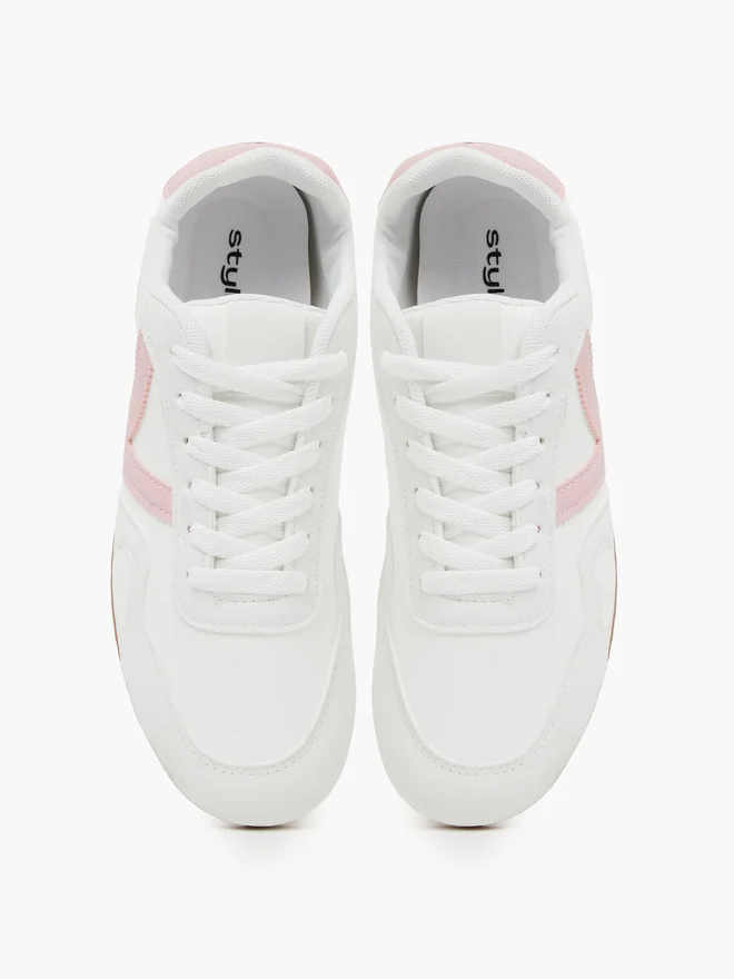 Styli pink Styli Pink and White Contrast Panel Lace-Up Sneakers for Women | Best Price UAE