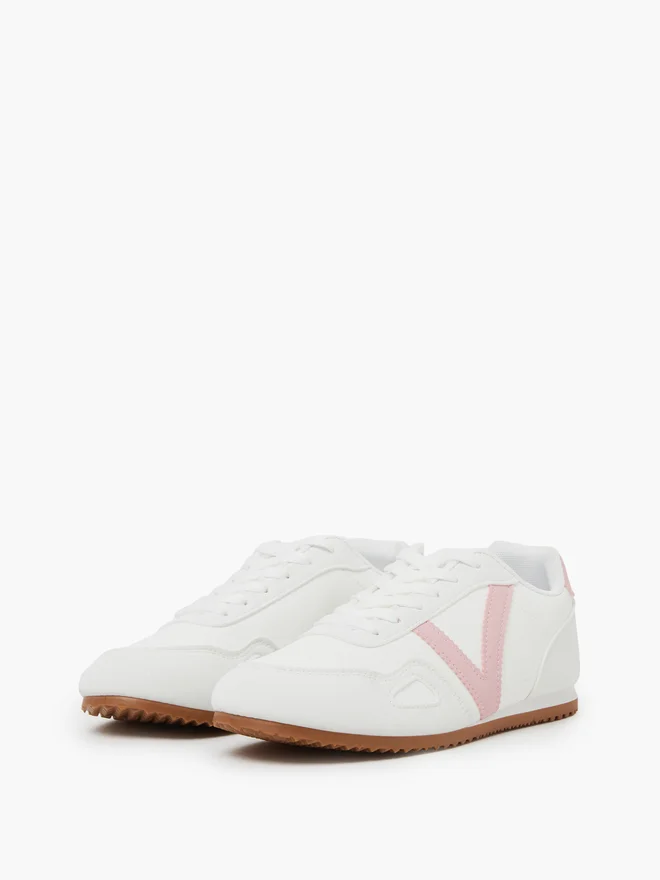 Styli pink Styli Pink and White Contrast Panel Lace-Up Sneakers for Women | Best Price UAE