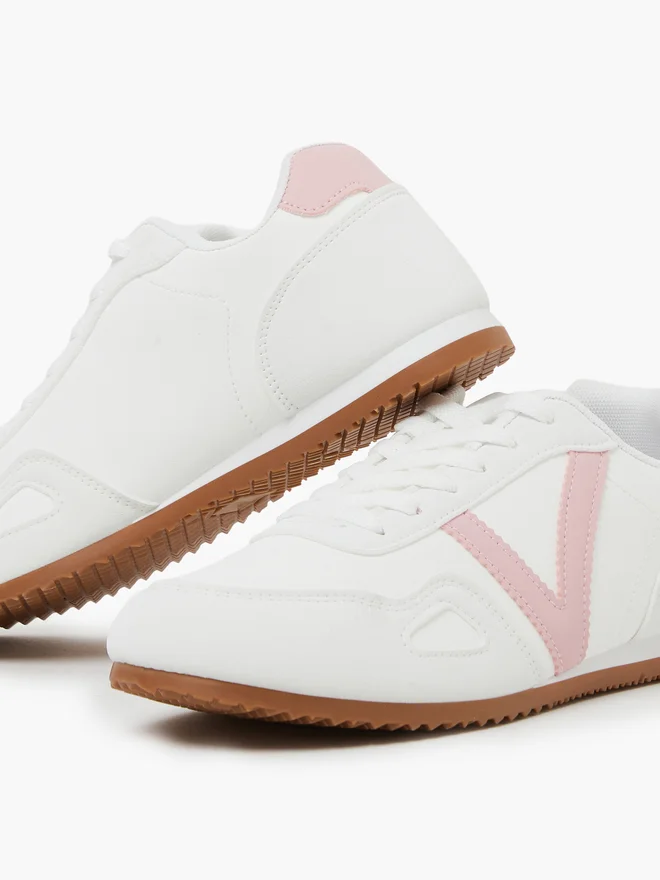 Styli pink Styli Pink and White Contrast Panel Lace-Up Sneakers for Women | Best Price UAE