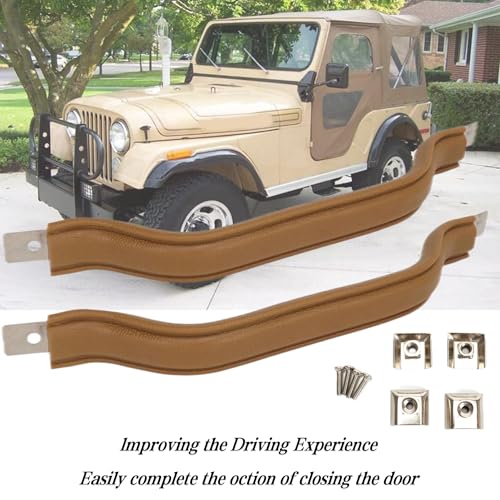 FCBJX Door Handle Pull Strap for Jeep YJ Wrangler 1987-1995 Front Brown Inside Trim Driver and Passenger Side Replaces 55009801K (2 Pack) - Image 2