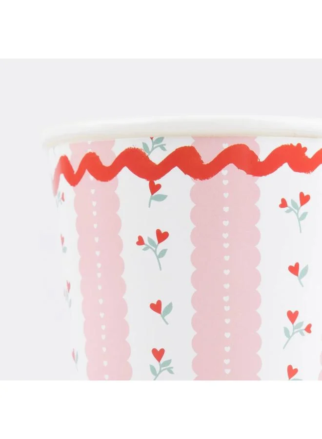 Meri Meri  Vintage Rose Cups - Pack of 8, Hot & Cold Drink Cups with Pink & Red Floral Designs and Ric Rac Borders, Romantic Party Tableware for Birthdays, Valentine's & Celebrations  | Best Price UAE