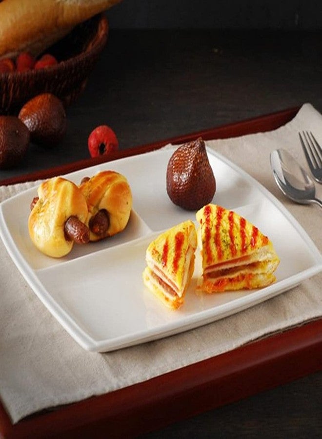 Sizikato طقم سيزيكاتو مكون من 4 أطباق عشاء من البورسلين الأبيض، طبق مقسم مقاس 10 بوصات، طبق غداء - Image 3