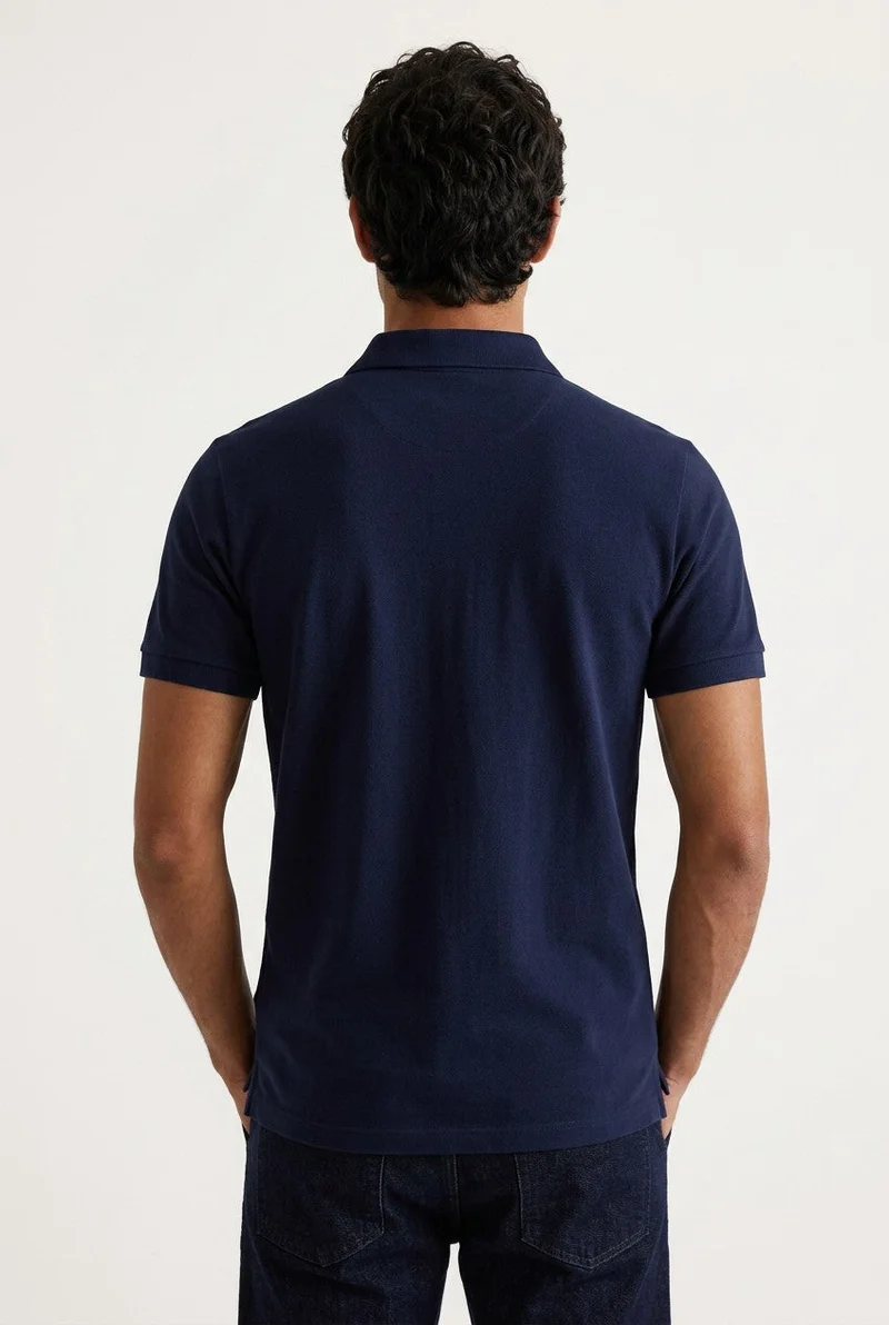 او في اس OVS Blue Pure Cotton Piquã© Polo Shirt With Classic Collar, Regular Fit