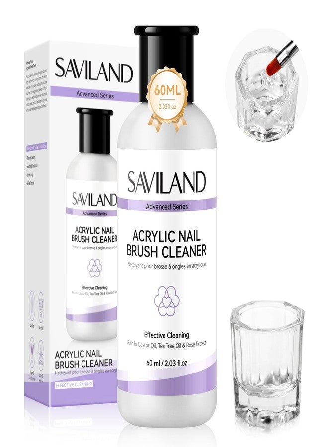 SAVILAND Advanced Acrylic Brush Cleaner: 3-Minute Deep Clean & Conditioning Liquid with Dappen Dish, Plant-Based Acrylic Nail Brush Cleaner and Preserver for Manicure Tools Home DIY & Salon Use, 60ml - Image 1