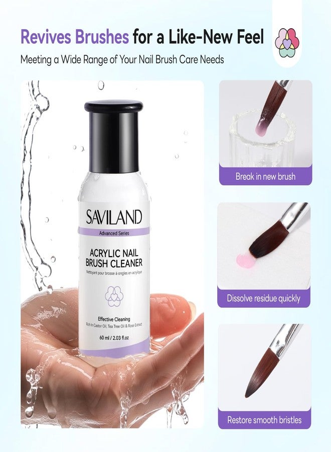 SAVILAND Advanced Acrylic Brush Cleaner: 3-Minute Deep Clean & Conditioning Liquid with Dappen Dish, Plant-Based Acrylic Nail Brush Cleaner and Preserver for Manicure Tools Home DIY & Salon Use, 60ml - Image 3