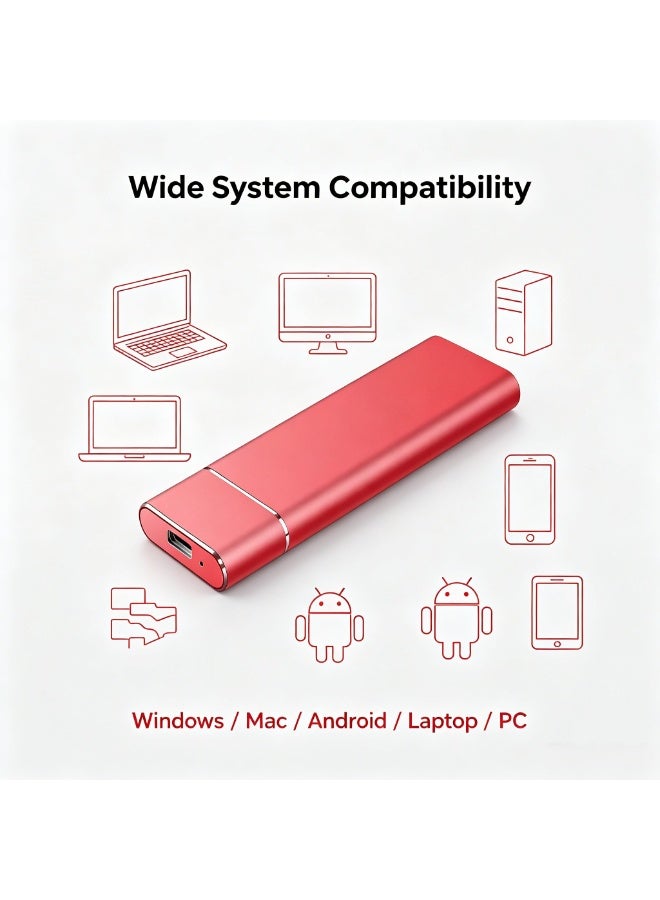 KISSUN Portable External Hard Drive, USB 3.0 Type-C External HDD 2TB, High-Speed Storage Drive Compatible with Laptop, PC and Mac, Red-LN2 - Image 3