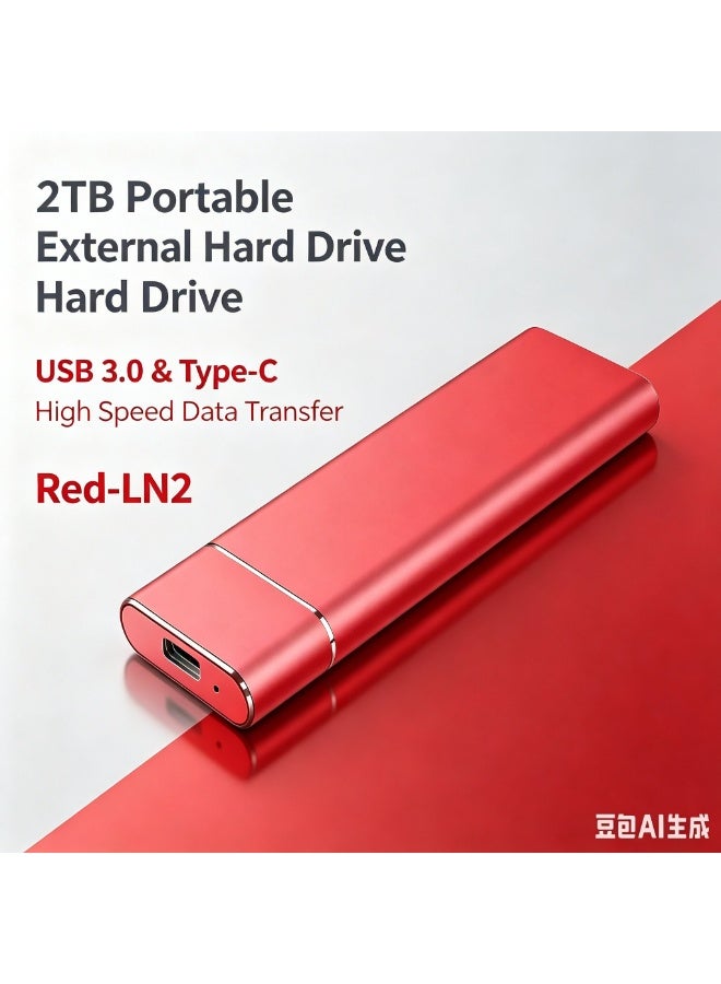 KISSUN Portable External Hard Drive, USB 3.0 Type-C External HDD 2TB, High-Speed Storage Drive Compatible with Laptop, PC and Mac, Red-LN2 - Image 2
