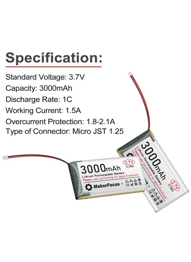 4Pcs 3.7V 3000Mah Lithium Rechargeable Battery 1S 1C Lipo Battery With Protection Board Insulated Rubber Tape And Micro Jst 1.25 Plug For Ar Duino Nodemcu Esp32 Development Board